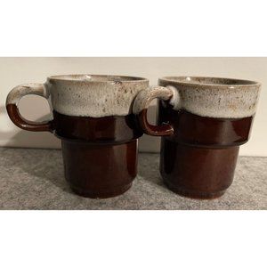 2 Vintage Brown Glazed Stoneware Coffee Cups From Japan  #1291